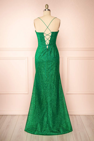 Frosti Green Sparkly Cowl Neck Maxi Dress | Boutique 1861 back view
