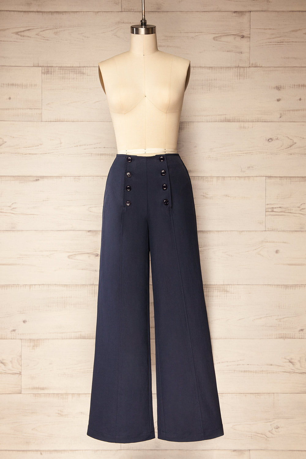 Fujisawa High-Rise Navy Pants with Buttons | La petite garçonne front view