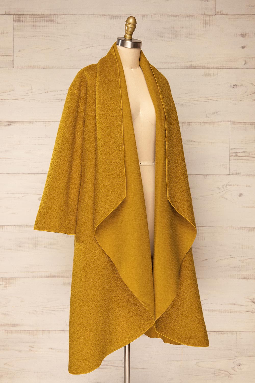 Funafuti Chartreuse Long Open Felt Cardigan| La petite garçonne side view