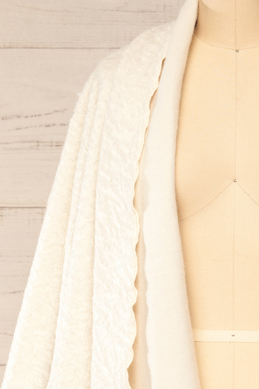 Funafuti Ivory Long Open Felt Cardigan | La petite garçonne front close-up