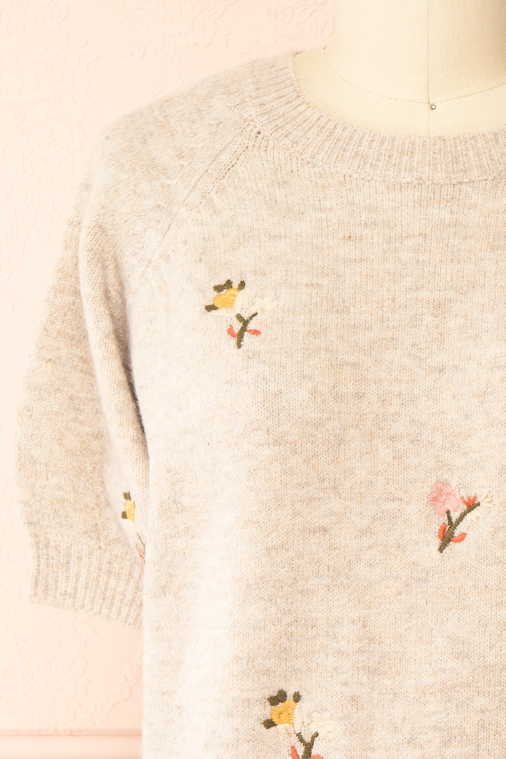 Furiosa Beige Knit Top with Embroidered Flowers | Boutique 1861 front