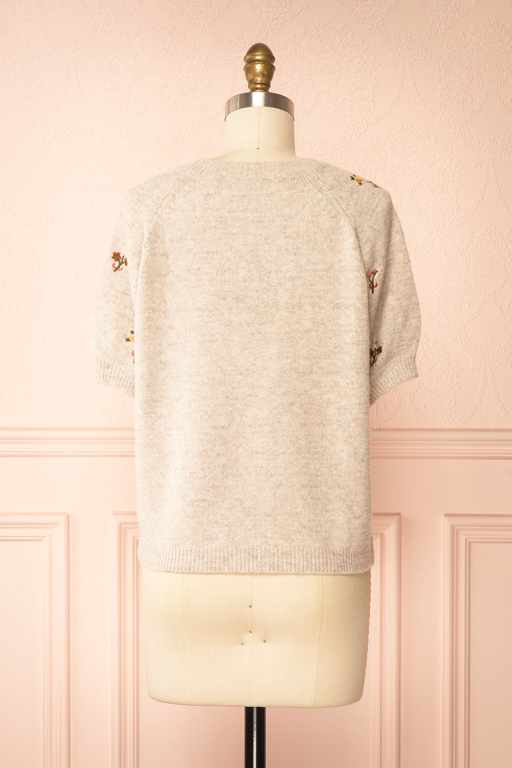 Furiosa Beige Knit Top with Embroidered Flowers | Boutique 1861 back view