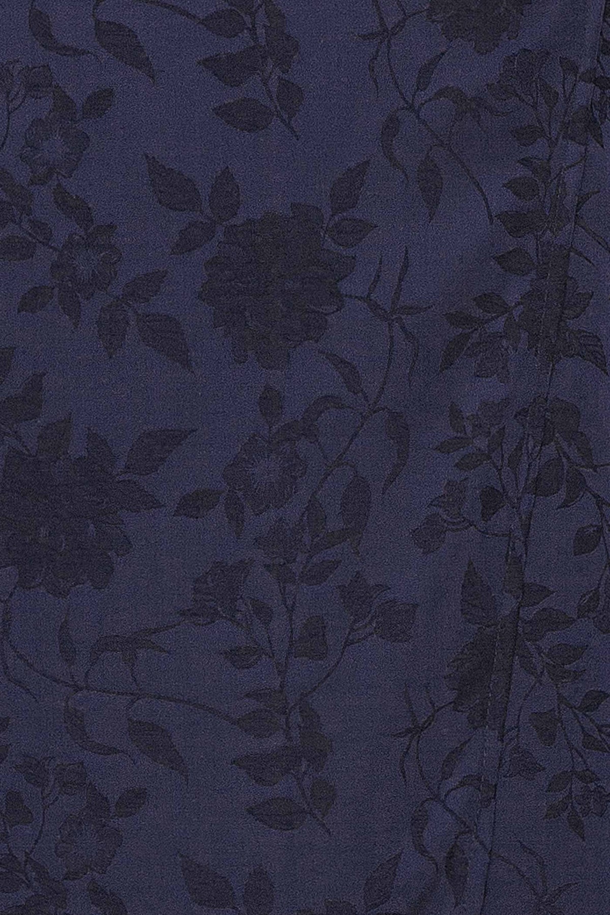 fabric view of Fyra Navy Cowl Neck Satin Jacquard Midi Dress at Boutique 1861