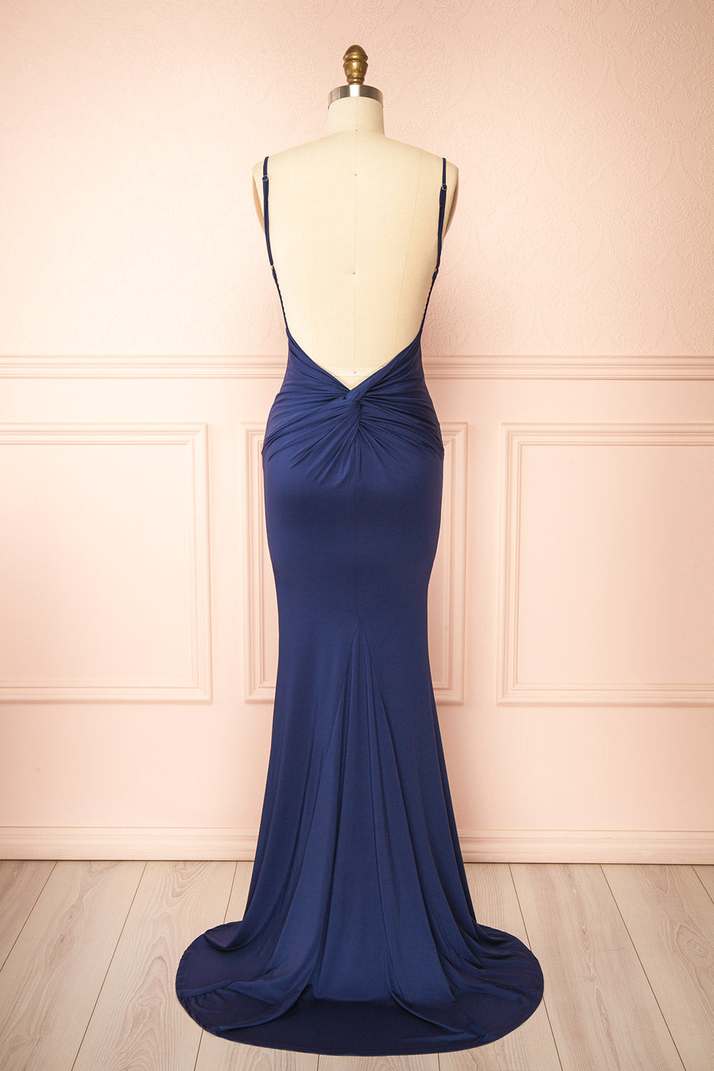 Gabriela Navy Mermaid Dress with Open Back | Boutique 1861 back view