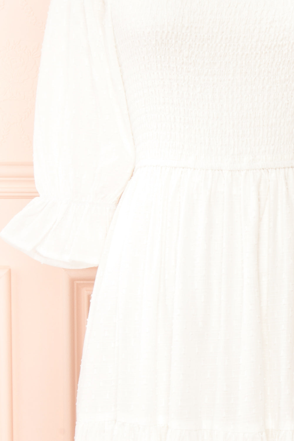 Galadriel White Midi Dress w/ Ruched Bust | Boutique 1861 sleeve
