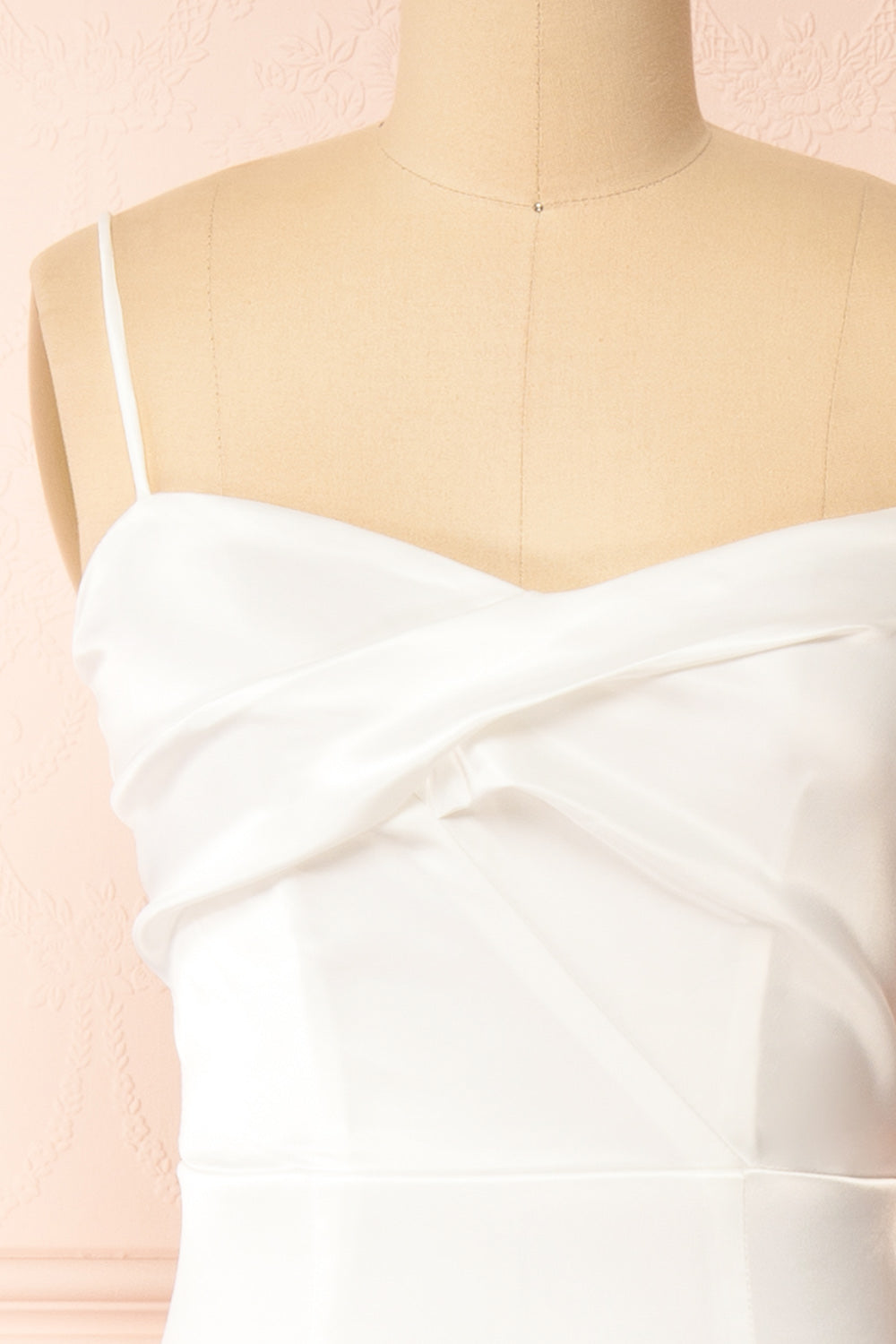 Galilea White Satin Midi Dress w/ Twist Front | Boudoir 1861 front