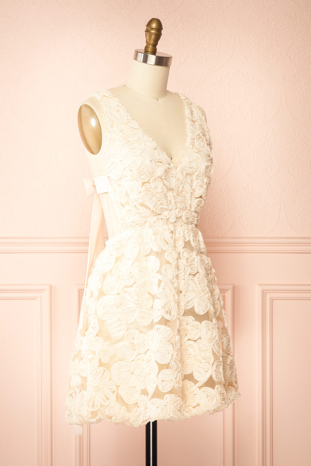 Gamatene Short Mesh Dress w/ Chiffon Floral Embroidery | Boutique 1861 side view