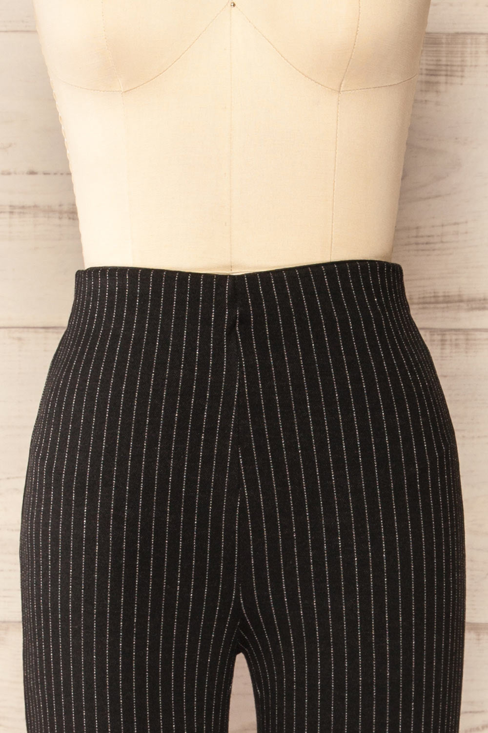 Gamora Stripes High-Waisted Flared Pants | La petite garçonne front close-up