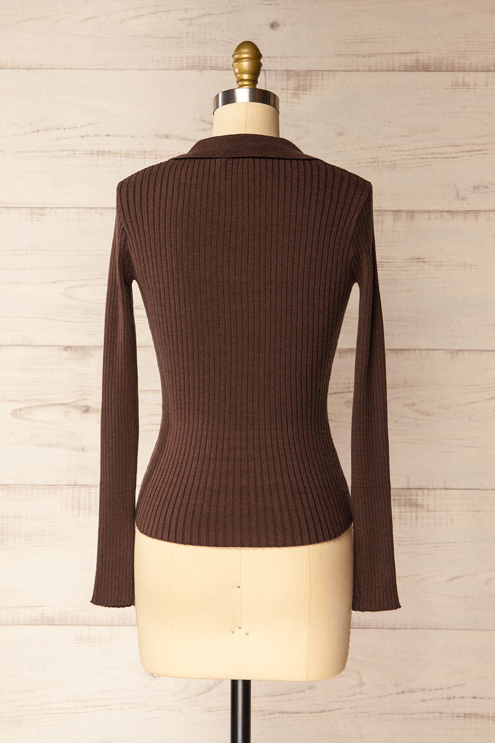 Gatton Brown Long Sleeve Collared Knit Top | La petite garçonne back view