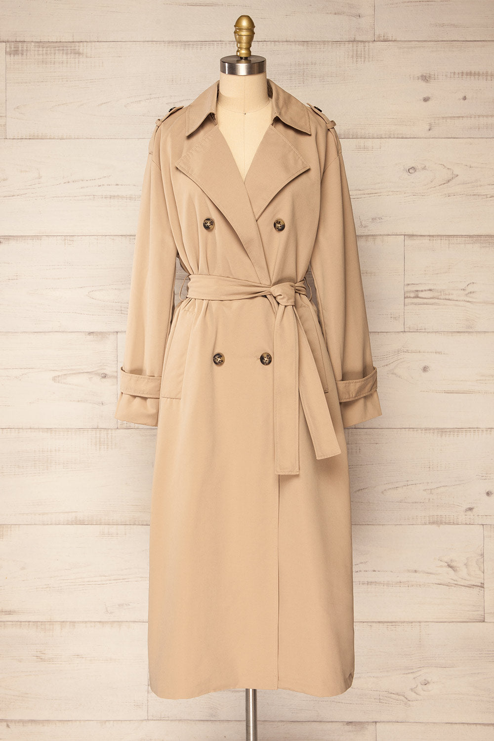 Gembloux Beige Double Breasted Trench Coat | La petite garçonne front view