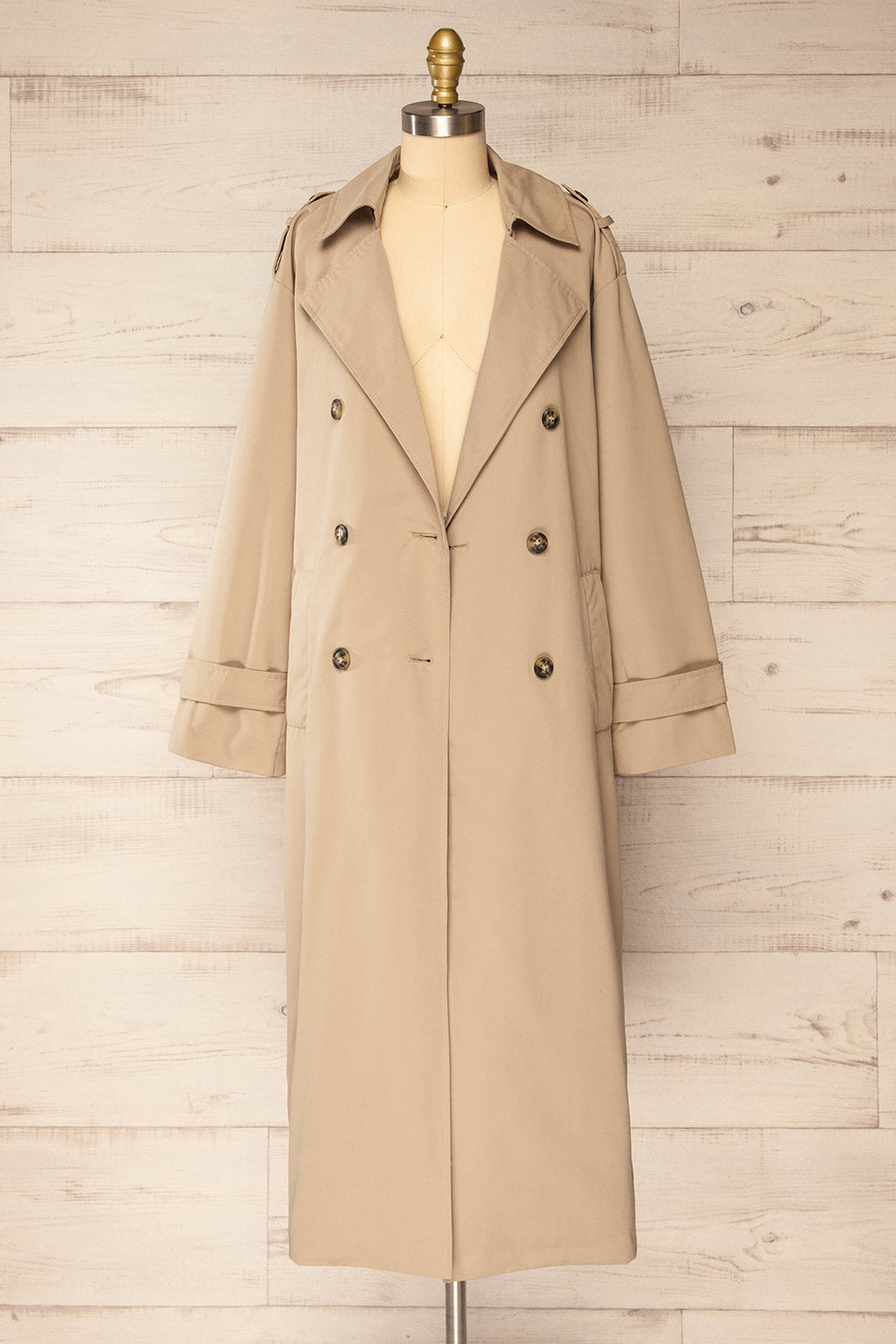 Gembloux Beige Double Breasted Trench Coat | La petite garçonne open view
