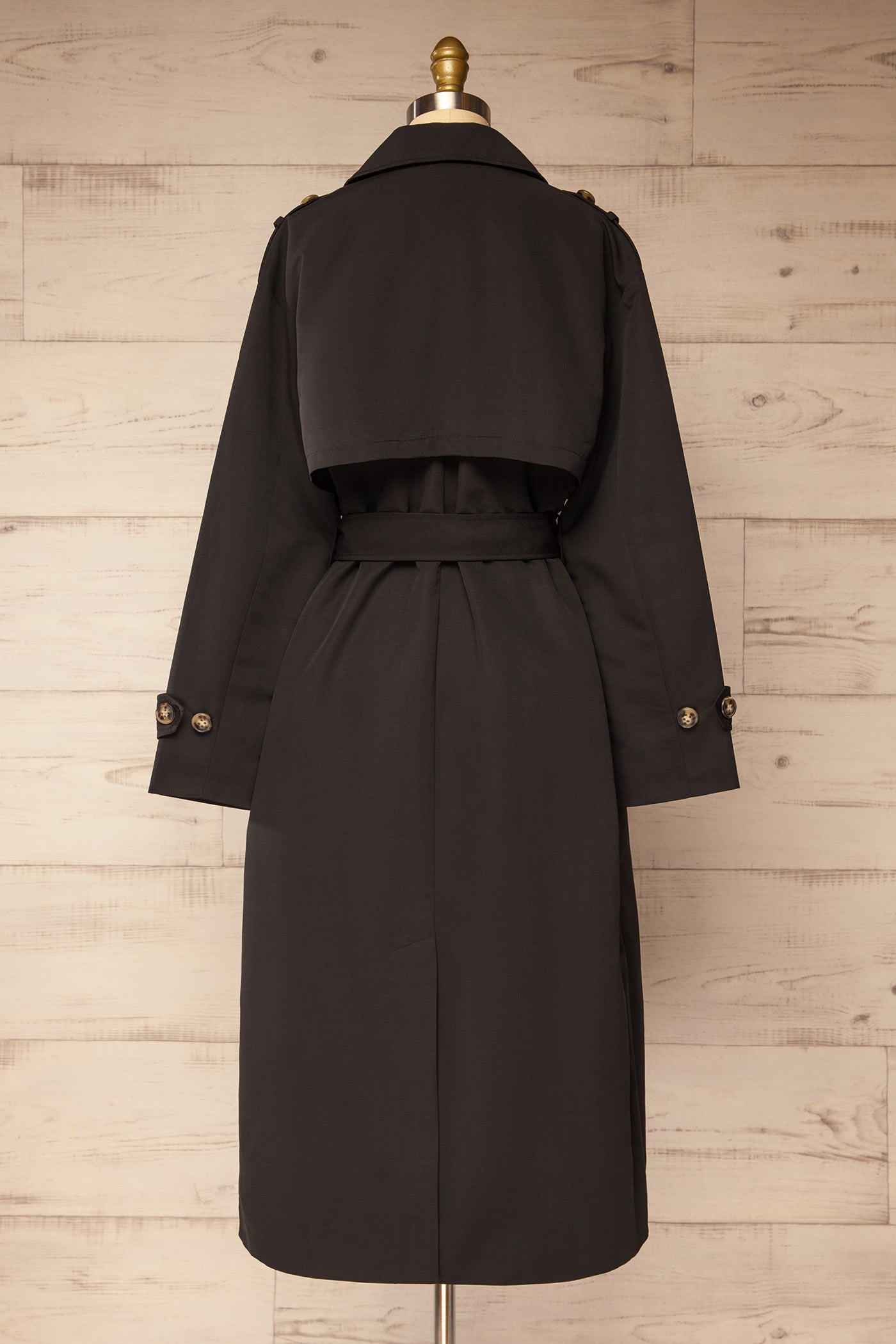 back view Gembloux Black Double Breasted Trench Coat at La petite garçonne