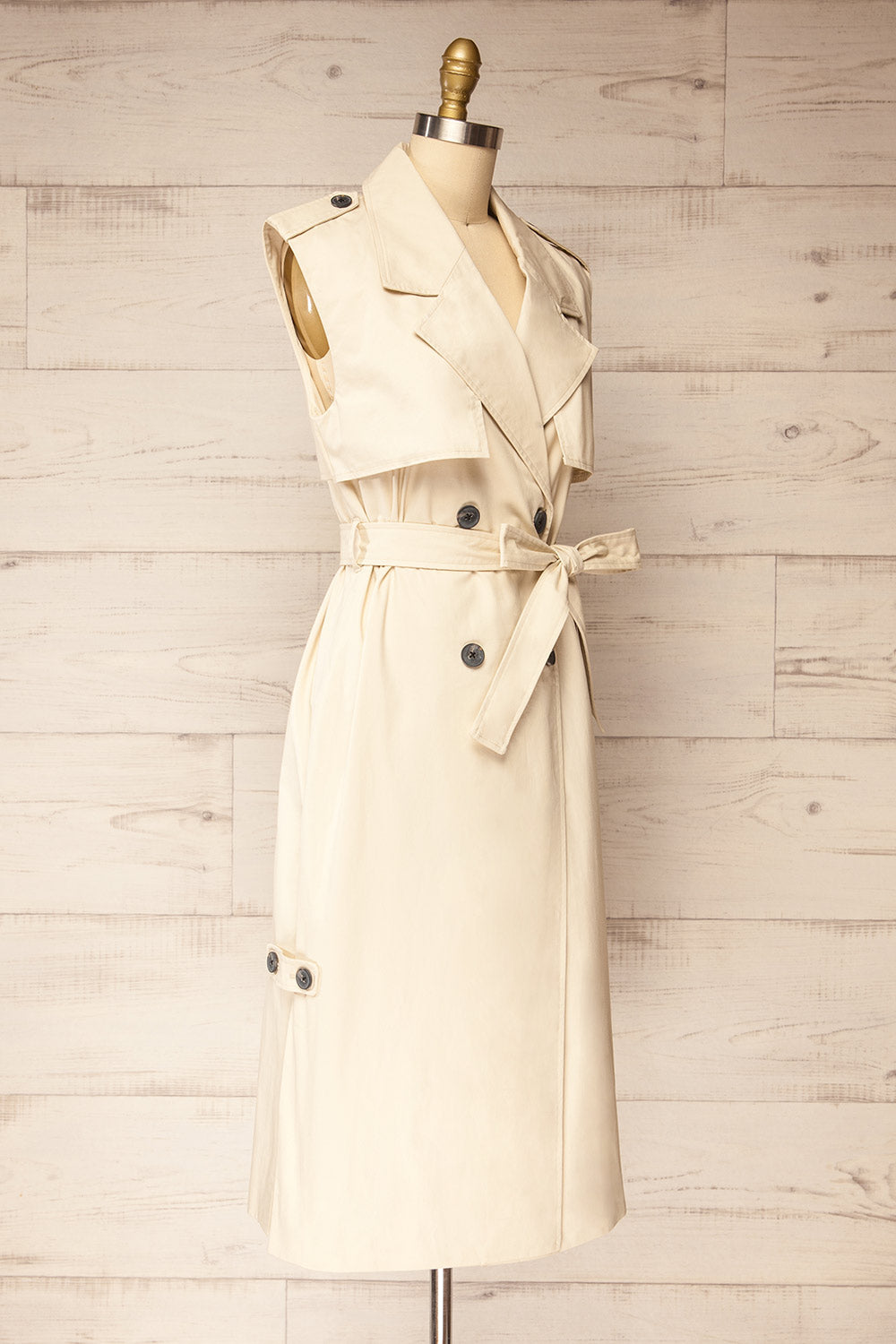 Georgetown Beige Sleeveless Trench Coat | La petite garçonne side view