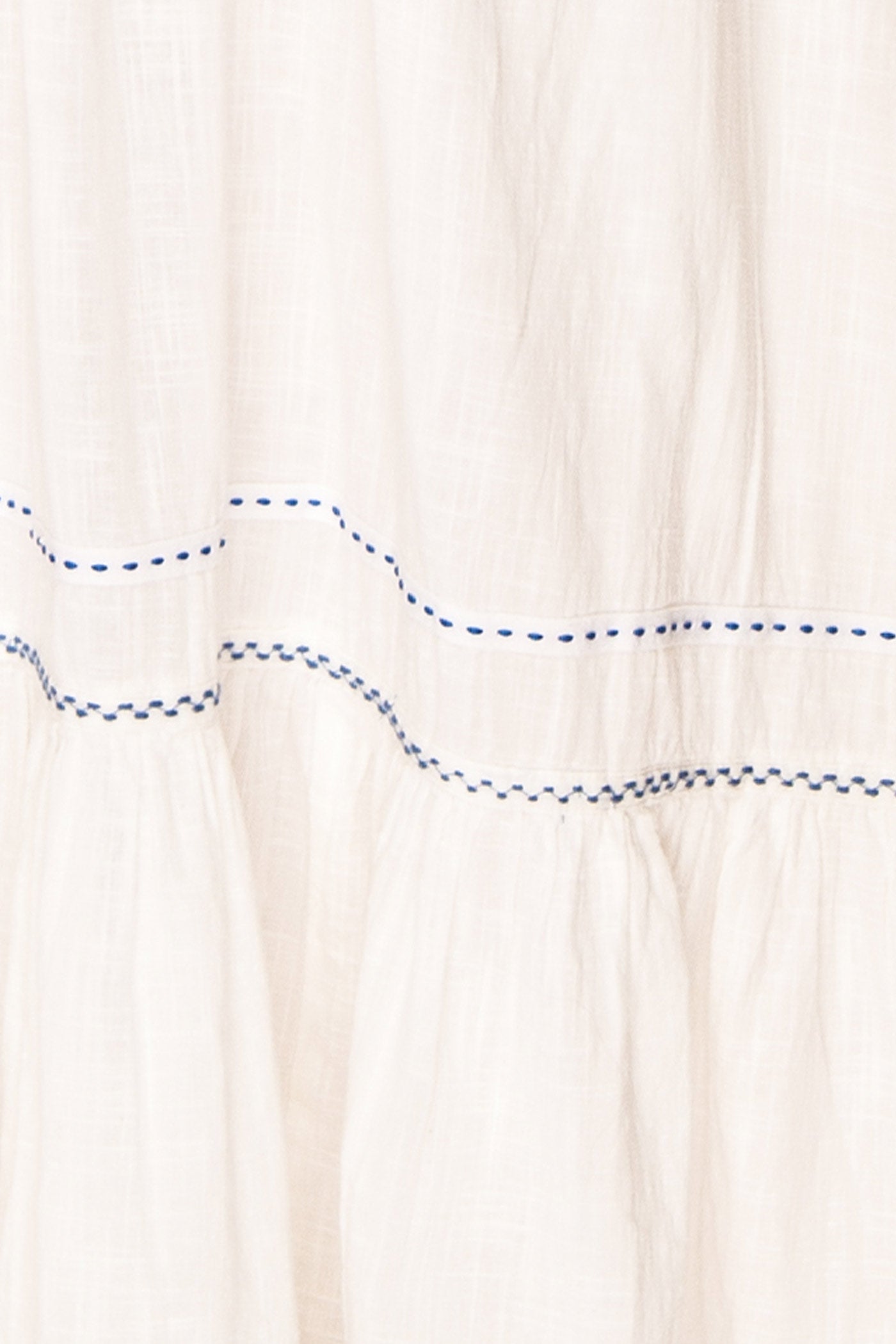 Close-up Georgette Embroidered White V-Neck Maxi Dress with Tassel Tie at boutique 1861