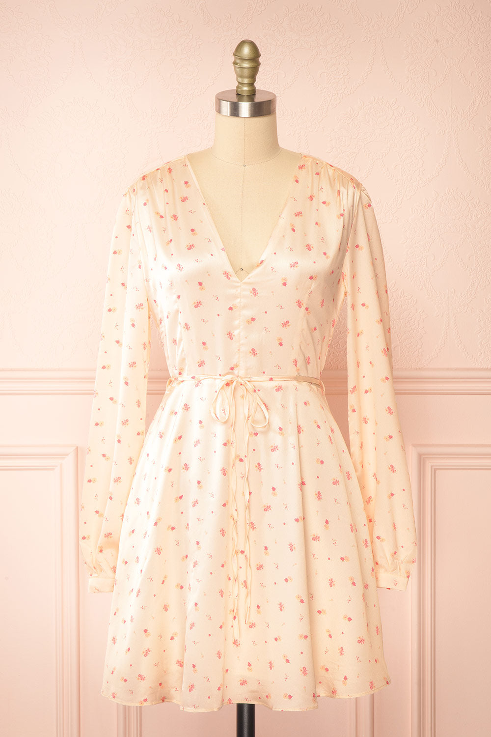 Georgia Short Satin Floral Pink Dress | Boutique 1861 front view