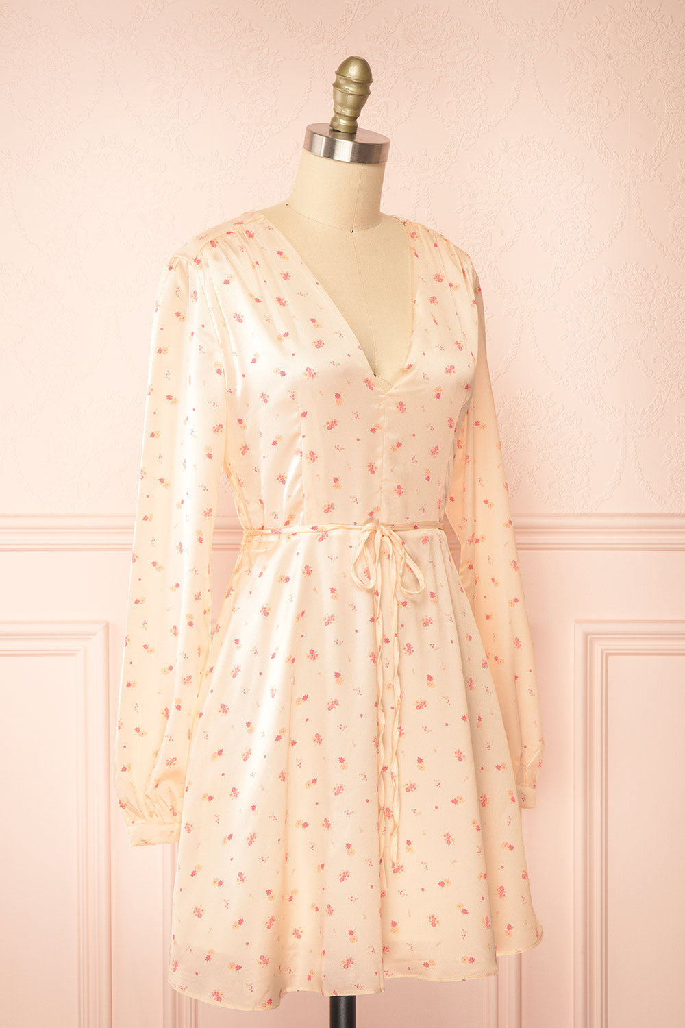 Georgia Short Satin Floral Pink Dress | Boutique 1861 side view