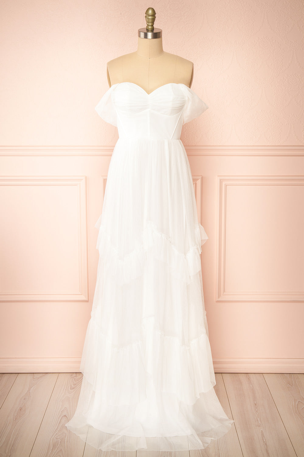 Georgine White Maxi Dress w/ Bustier Top | Boudoir 1861 front view