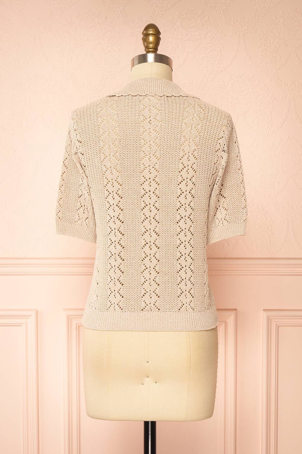 Gertie Beige Openwork Short Sleeve Cardigan | Boutique 1861 back view