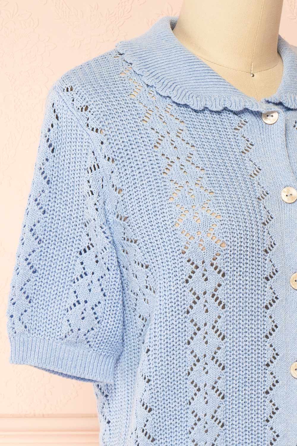 Gertie Blue Openwork Short Sleeve Cardigan | Boutique 1861 side