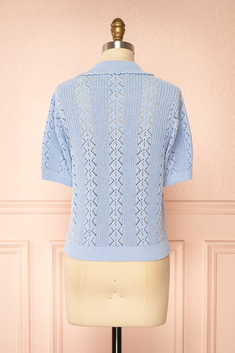 Gertie Blue Openwork Short Sleeve Cardigan | Boutique 1861 back view
