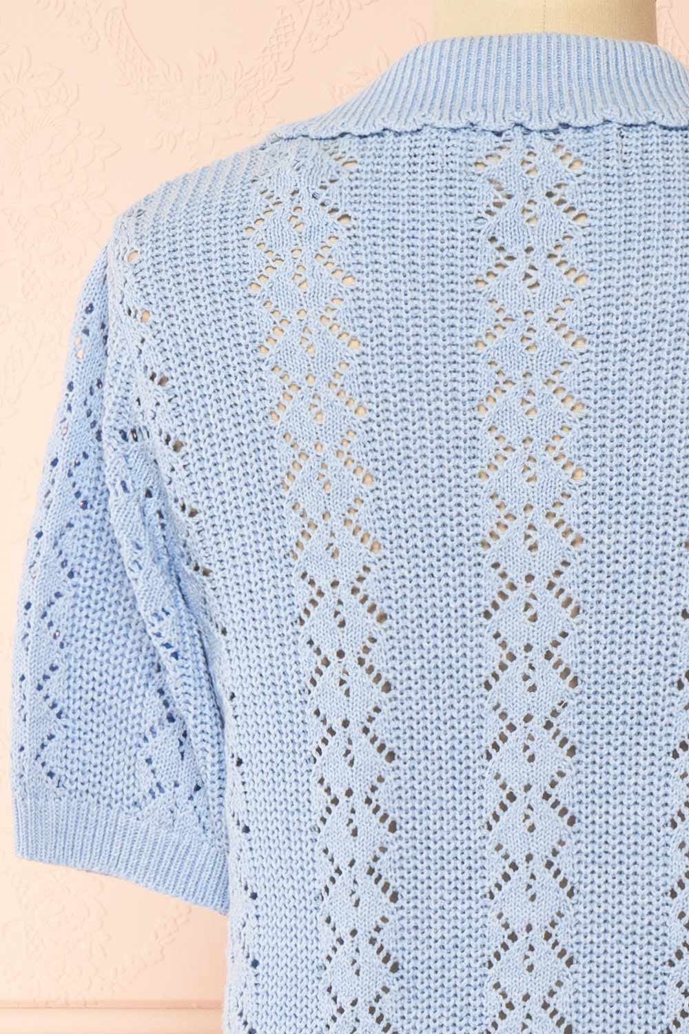 Gertie Blue Openwork Short Sleeve Cardigan | Boutique 1861 back