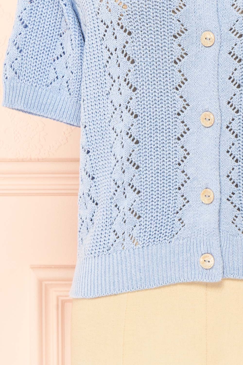 Gertie Blue Openwork Short Sleeve Cardigan | Boutique 1861 bottom