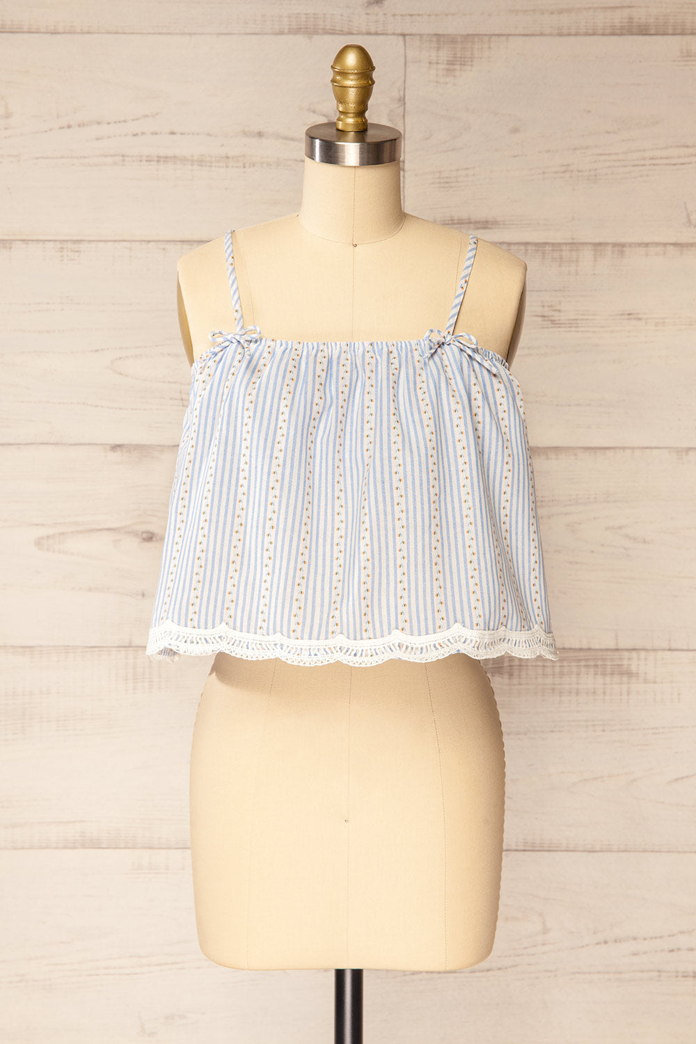Ghatal Striped Tank Top with Ribbon and Lace | La petite garçonne front view