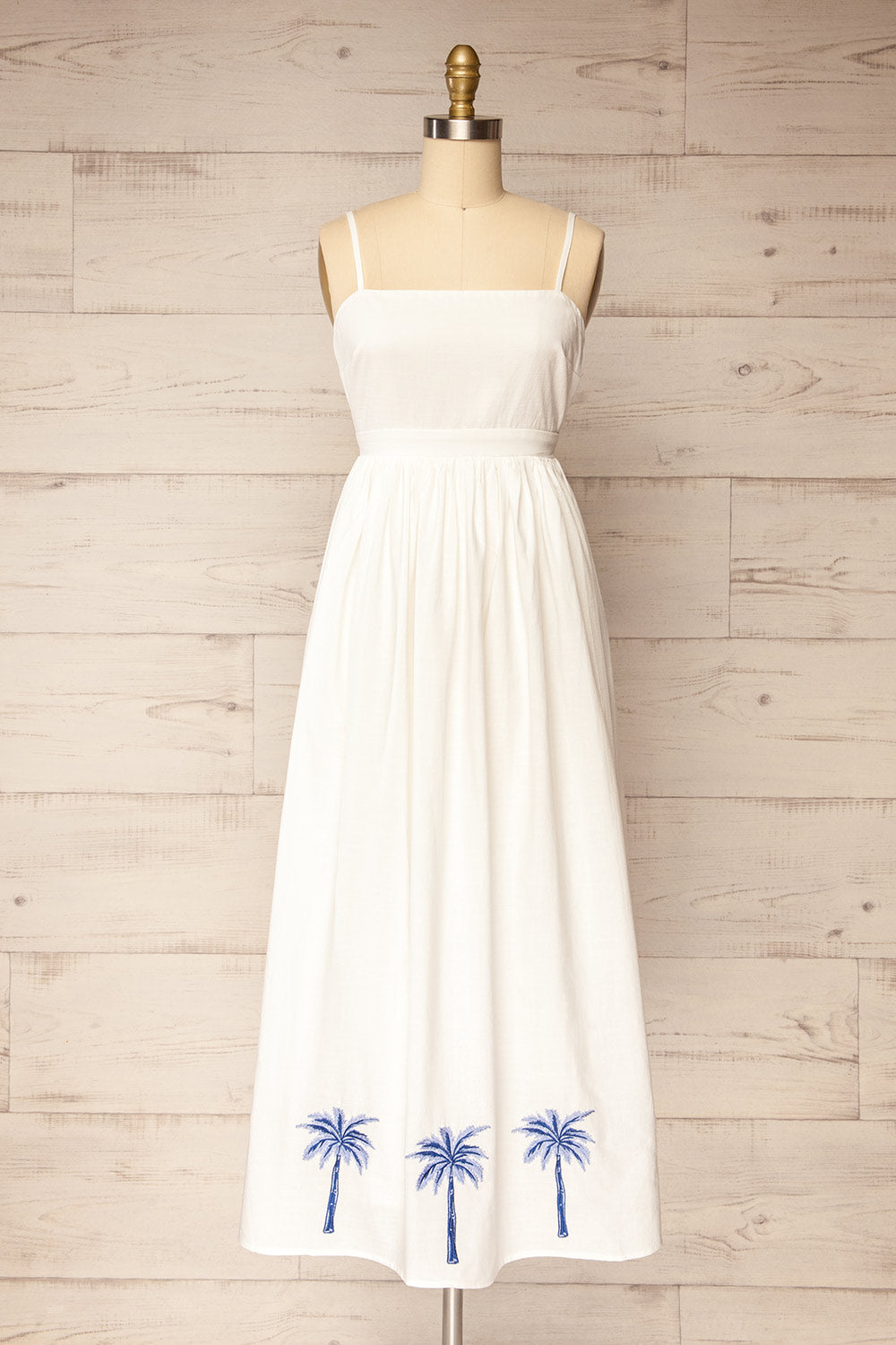 Ghunsa White Dress w/ Palm Embroideries | La petite garçonne front view