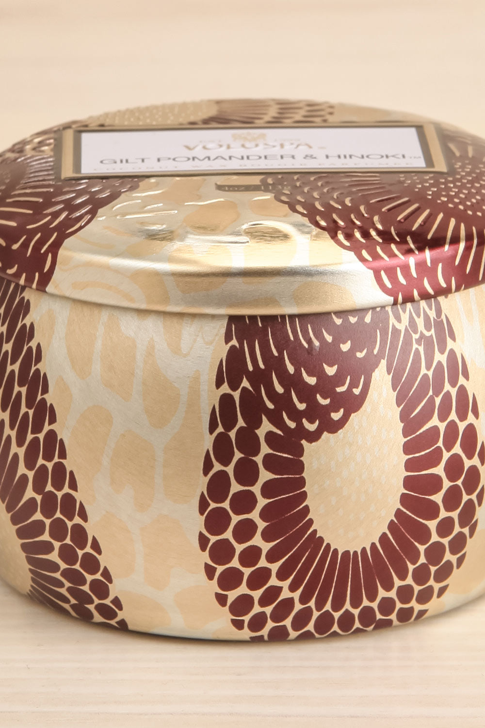 Gilt Pomander & Hinoki Mini Tin Candle | Maison garçonne close-up