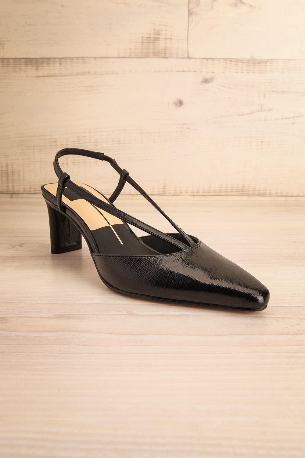 Ginay Black Leather Slingback Heels | La petite garçonne side view