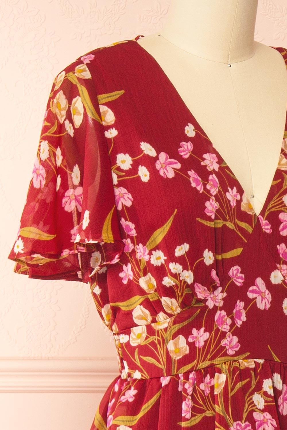 Ginna Tiered Burgundy Maxi Dress with Floral Pattern | Boutique 1861 side