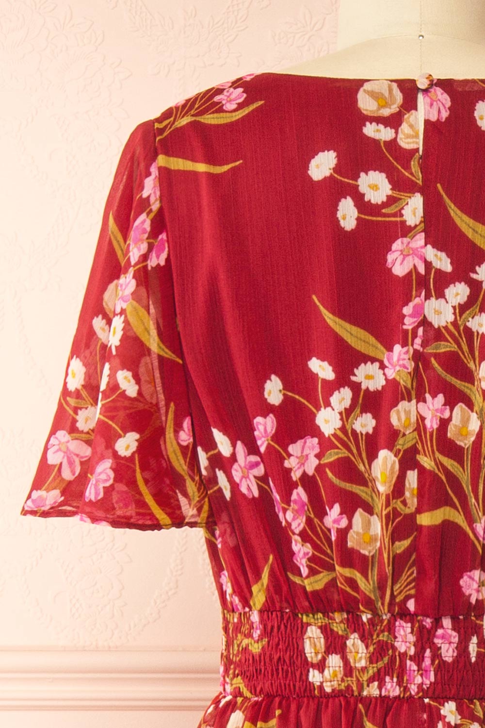 Ginna Tiered Burgundy Maxi Dress with Floral Pattern | Boutique 1861 back