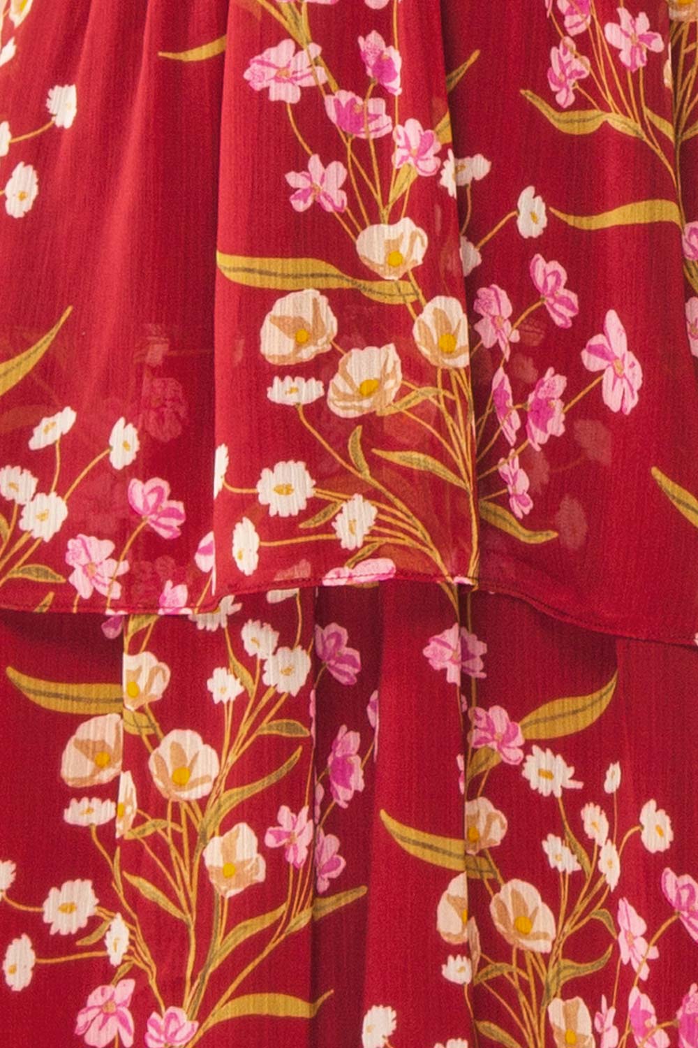 Ginna Tiered Burgundy Maxi Dress with Floral Pattern | Boutique 1861 fabric
