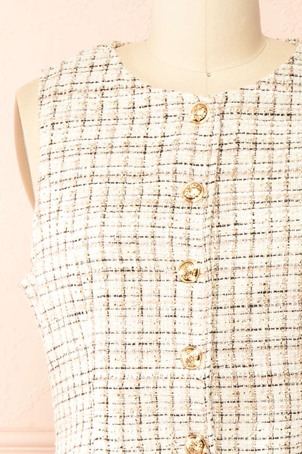 Gisella Sleveless Tweed Top with Gold Buttons | Boutique 1861 front