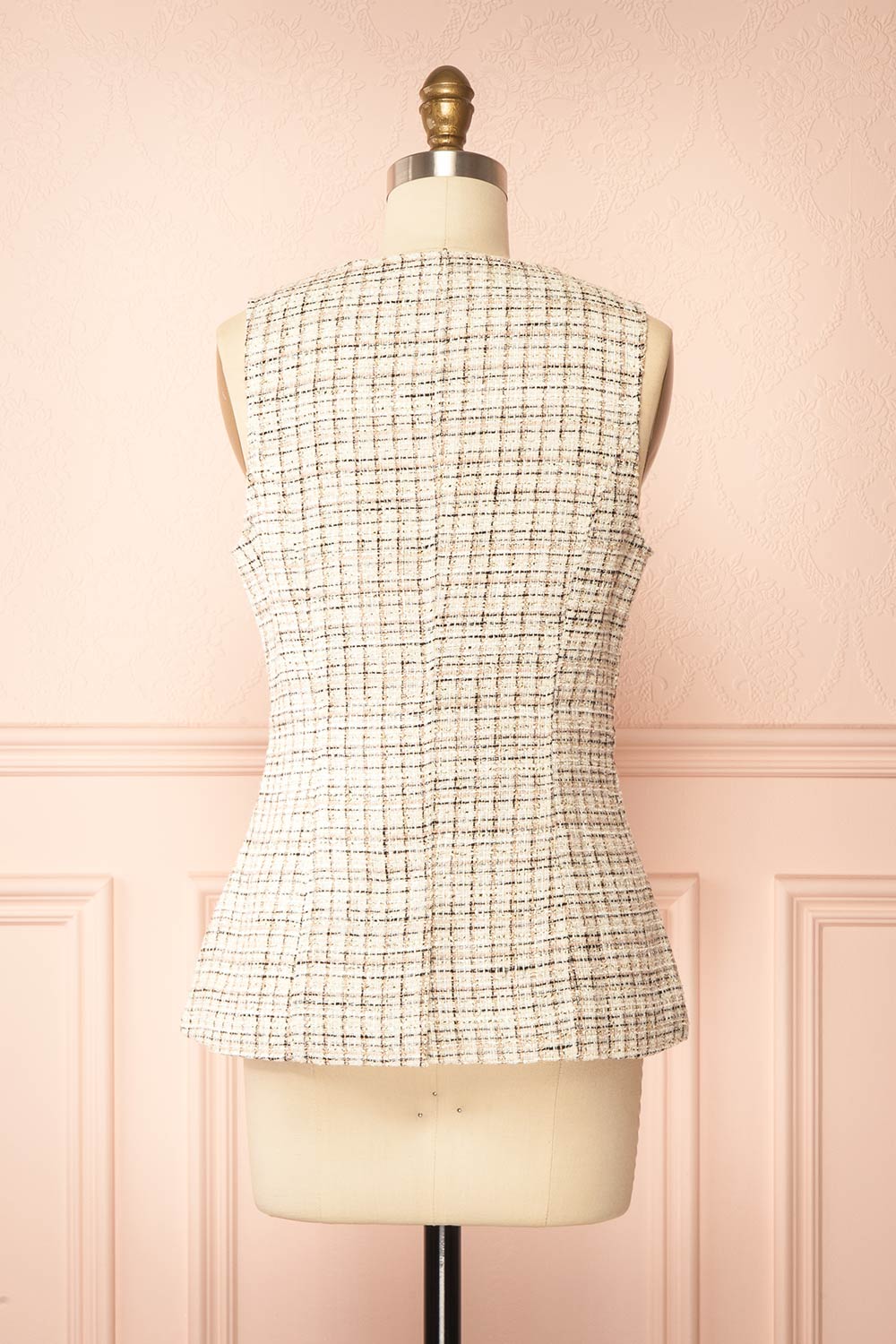 Gisella Sleveless Tweed Top with Gold Buttons | Boutique 1861 back view