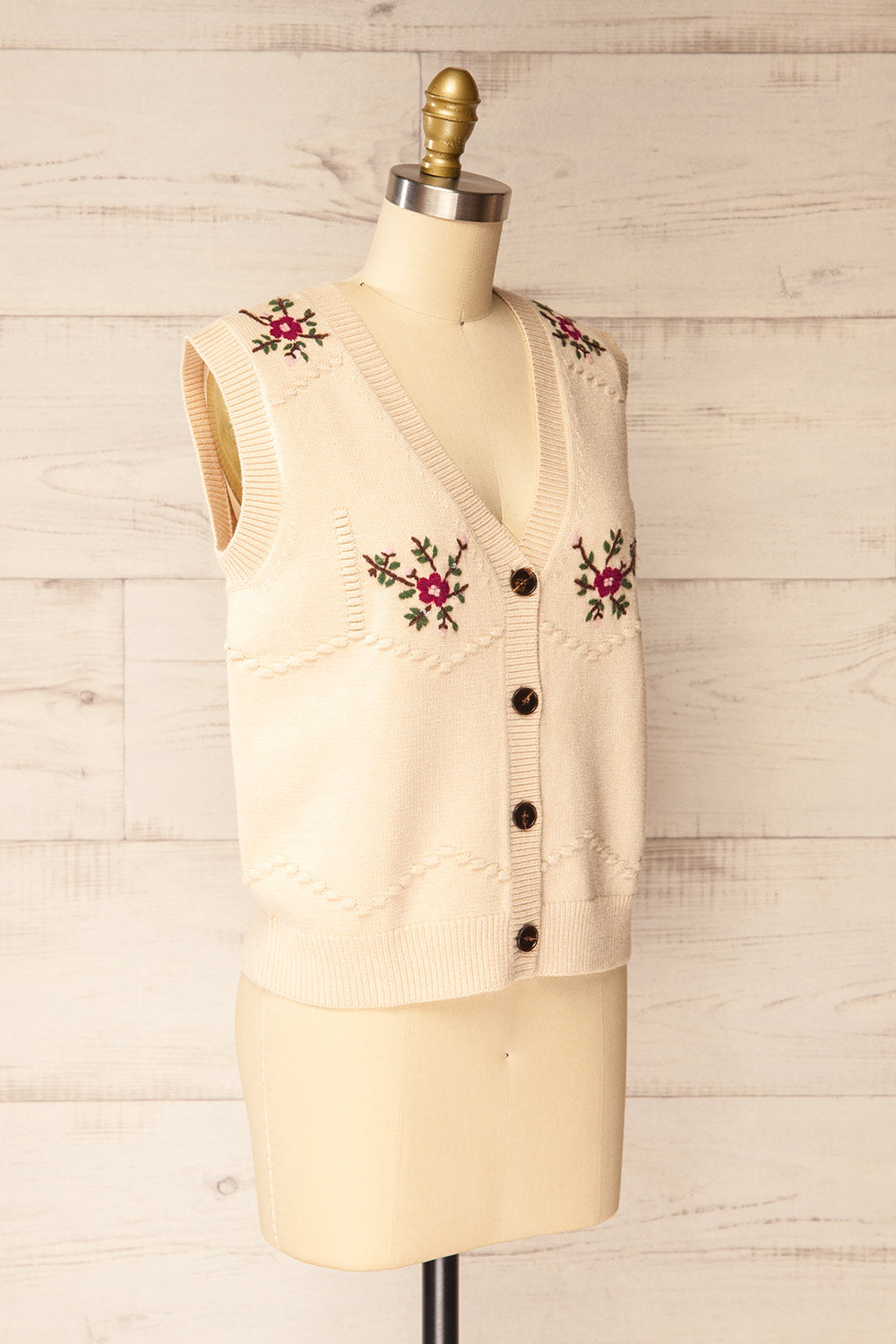 Gjilan | Veste Beige en Tricot avec Broderies Florales