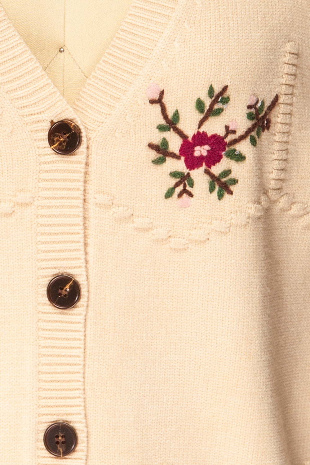Gjilan | Veste Beige en Tricot avec Broderies Florales