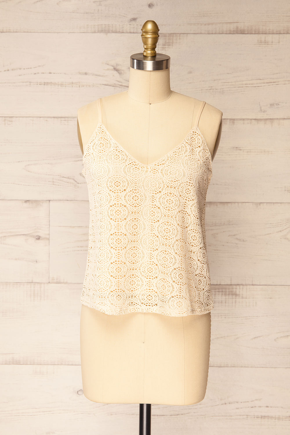 Glendora Beige Crochet Tank Top | La petite garçonne front view