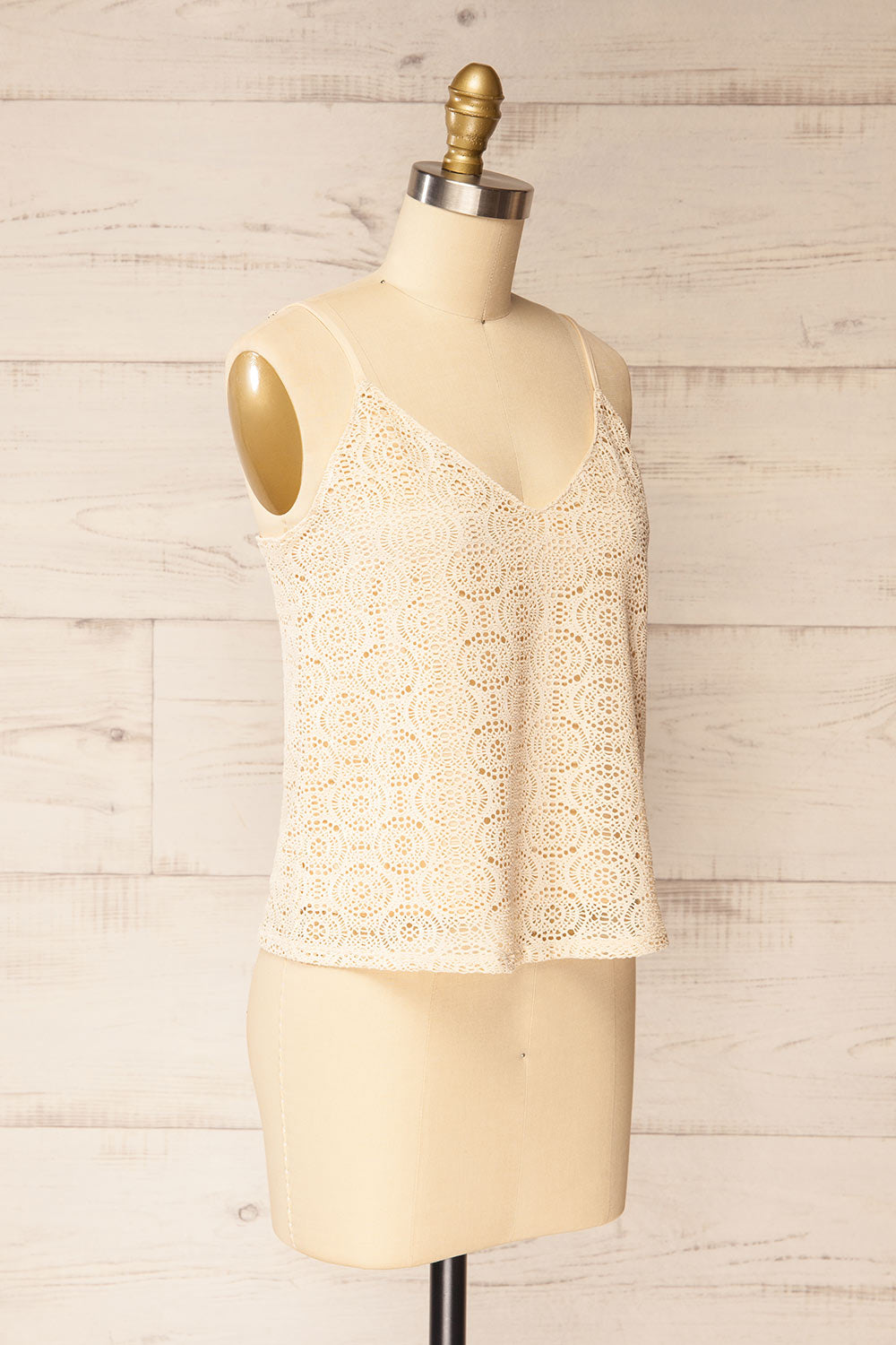 Glendora Beige Crochet Tank Top | La petite garçonne side view