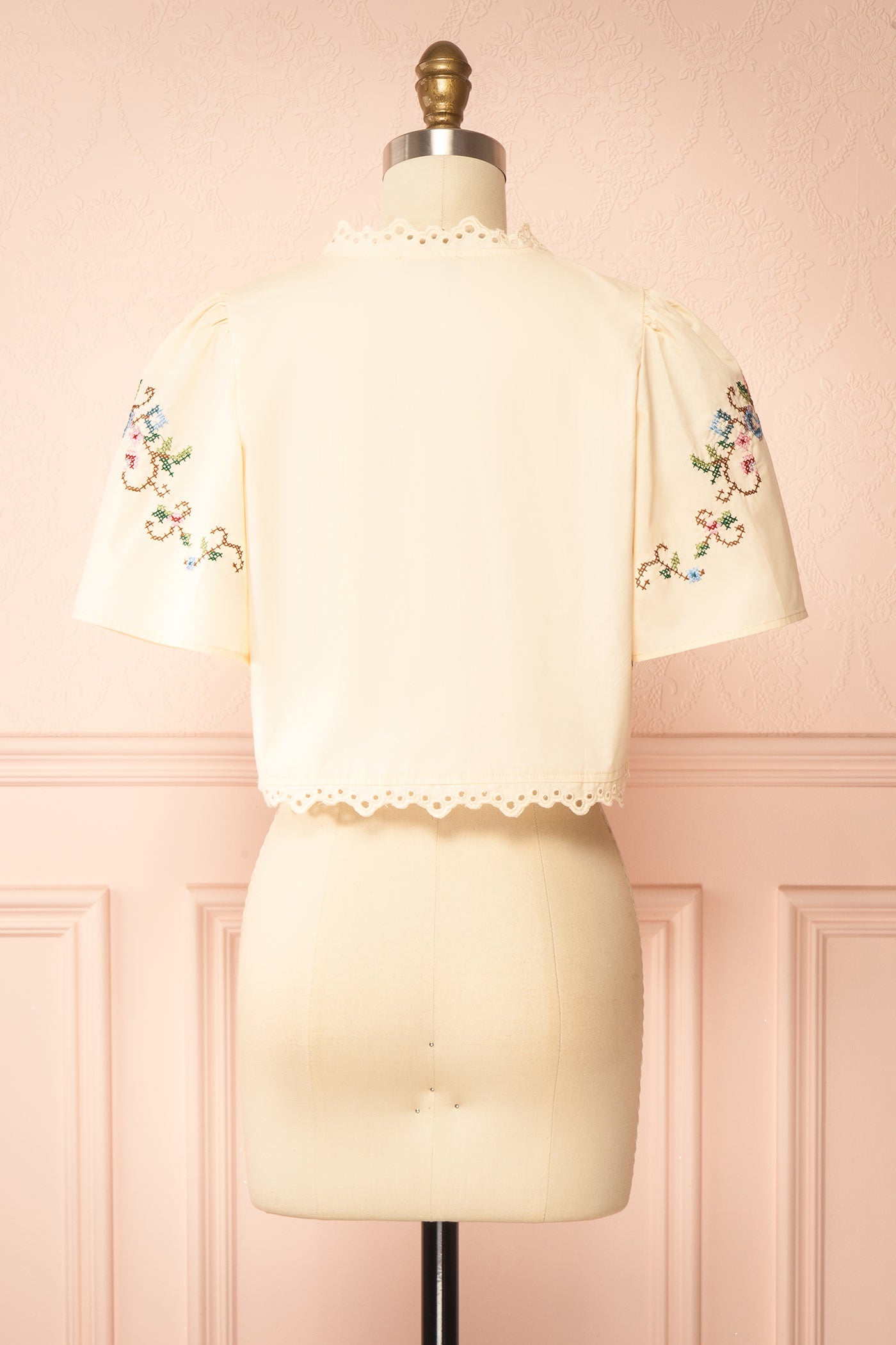Backview Glenna Beige Embroidered Cropped Top at boutique 1861