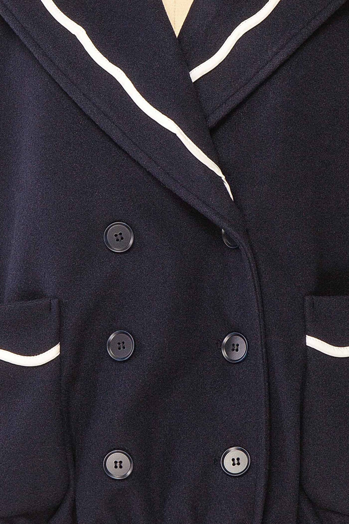 fabric view of Goiania Navy Short Jacket with Sailor Collar at Boutique 1861
