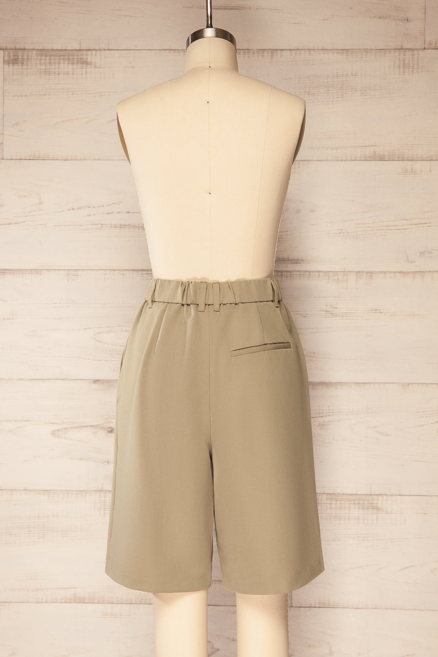 Back view Gonda Taupe Tailored Bermuda Shorts at la petite garçonne