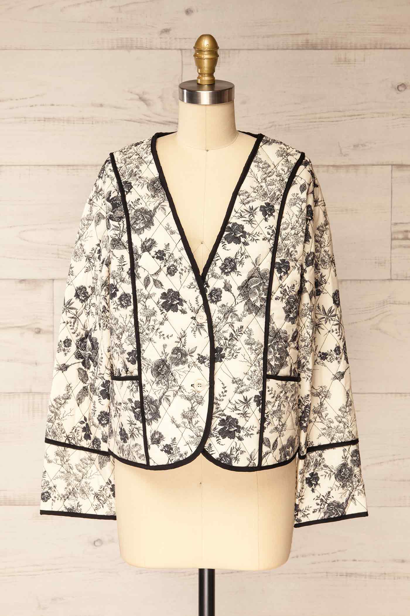 Front view Gorizia Quilted Floral Jacket with Contrast Trim at la petite garçonne