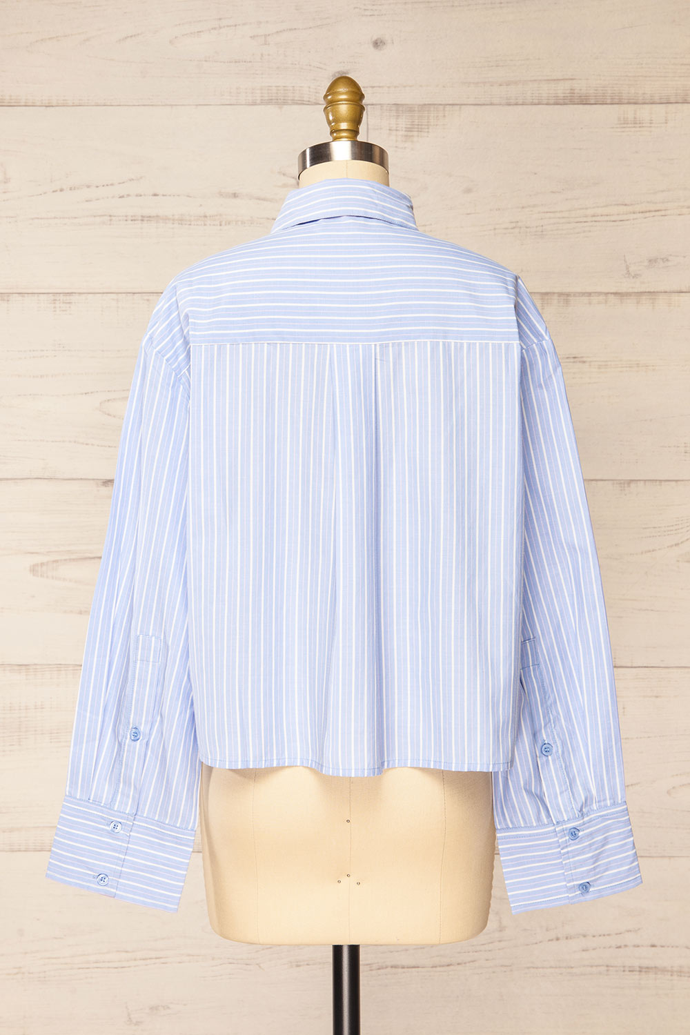 Gotham Blue Striped Cropped Shirt w/ Pockets | La petite garçonne back view