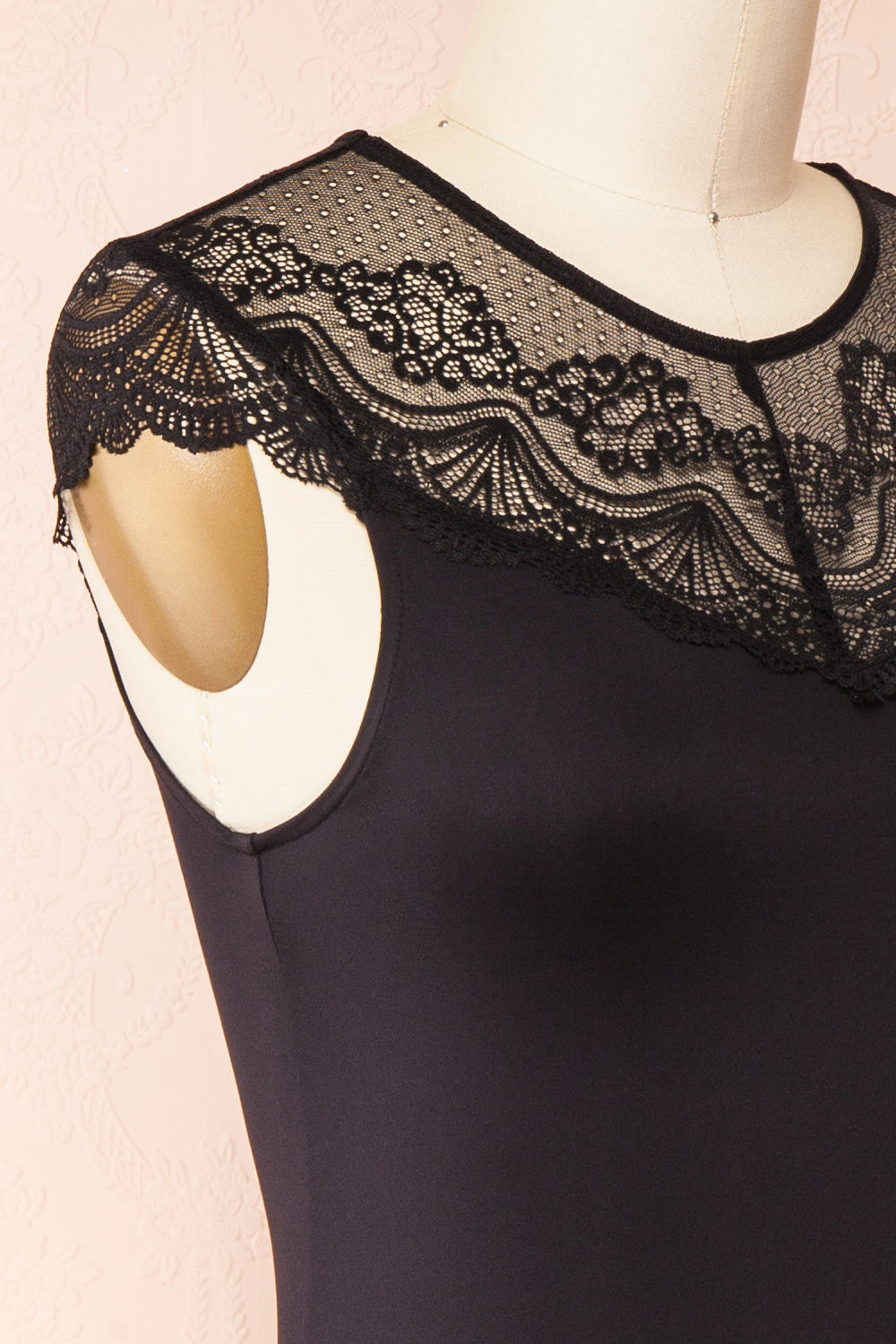Gracida Black Bodysuit w/ Lace Neckline | Boutique 1861 side