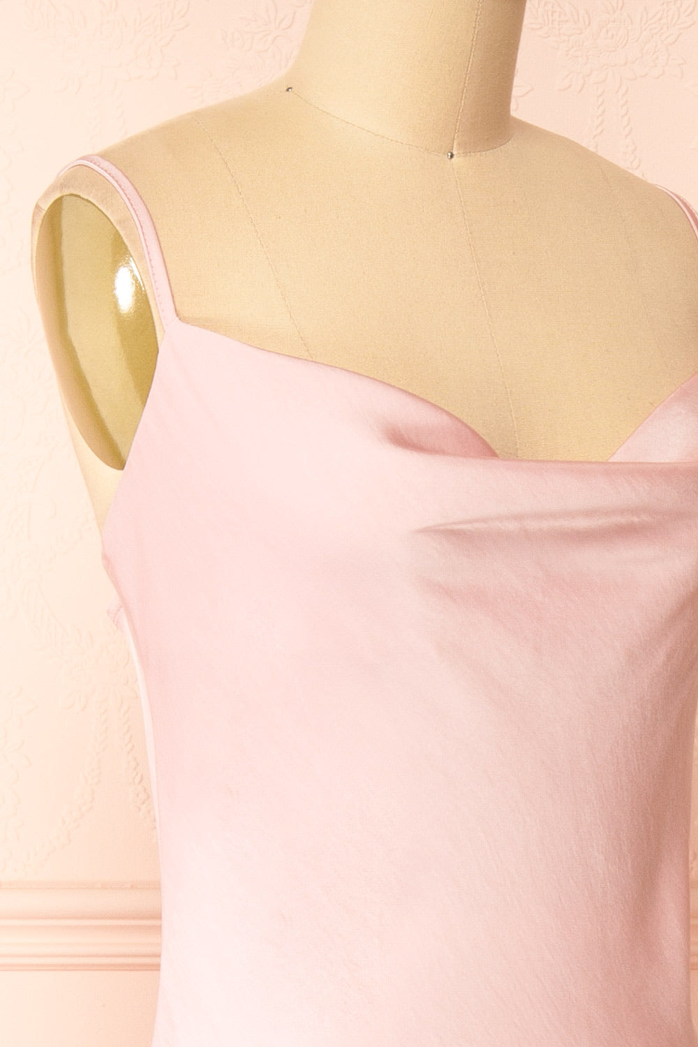 Gracie Satin Pink Cowl Neck Midi Dress | Boutique 1861 side