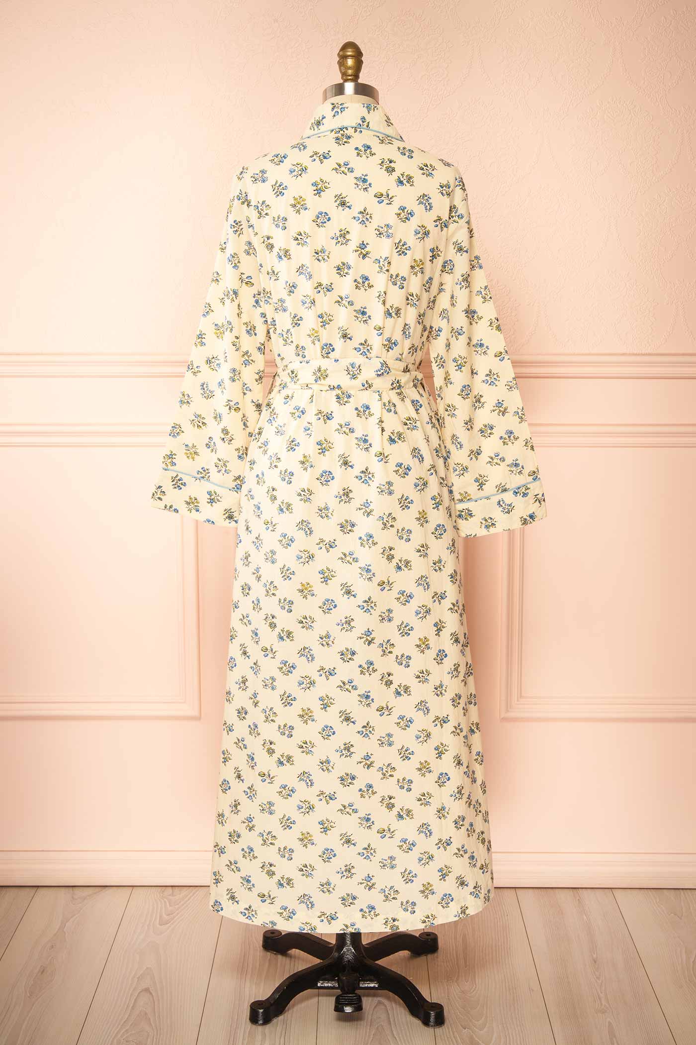 Grietta Ivory Floral Cotton Dressing Gown with Pockets | Boutique 1861 back