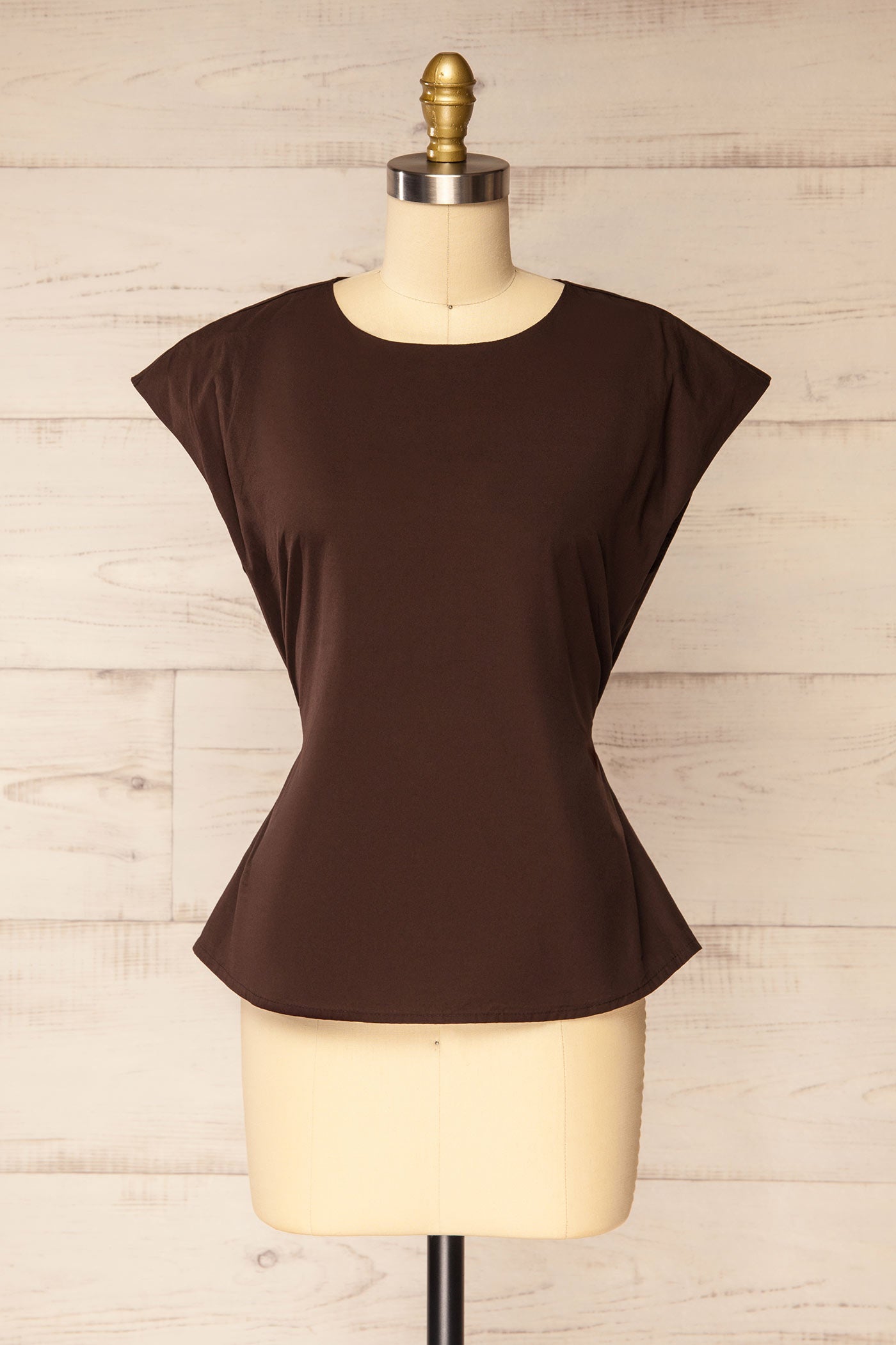 Gubbio Brown Open Back Cap Sleeve Top | La petite garçonne front