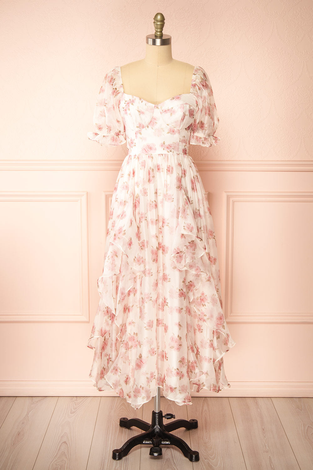 pastel floral dress Guerissa Long Floral Dress w/ Ruffles