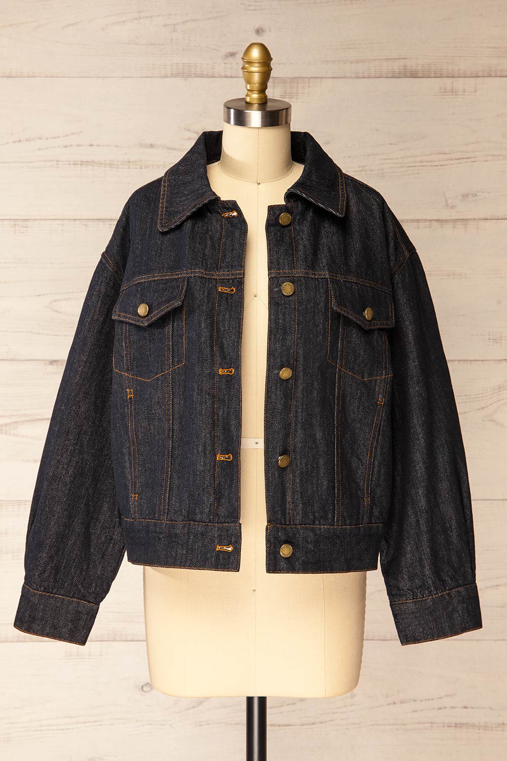 Gwadar Dark Denim Jacket with Pockets | La petite garçonne open view